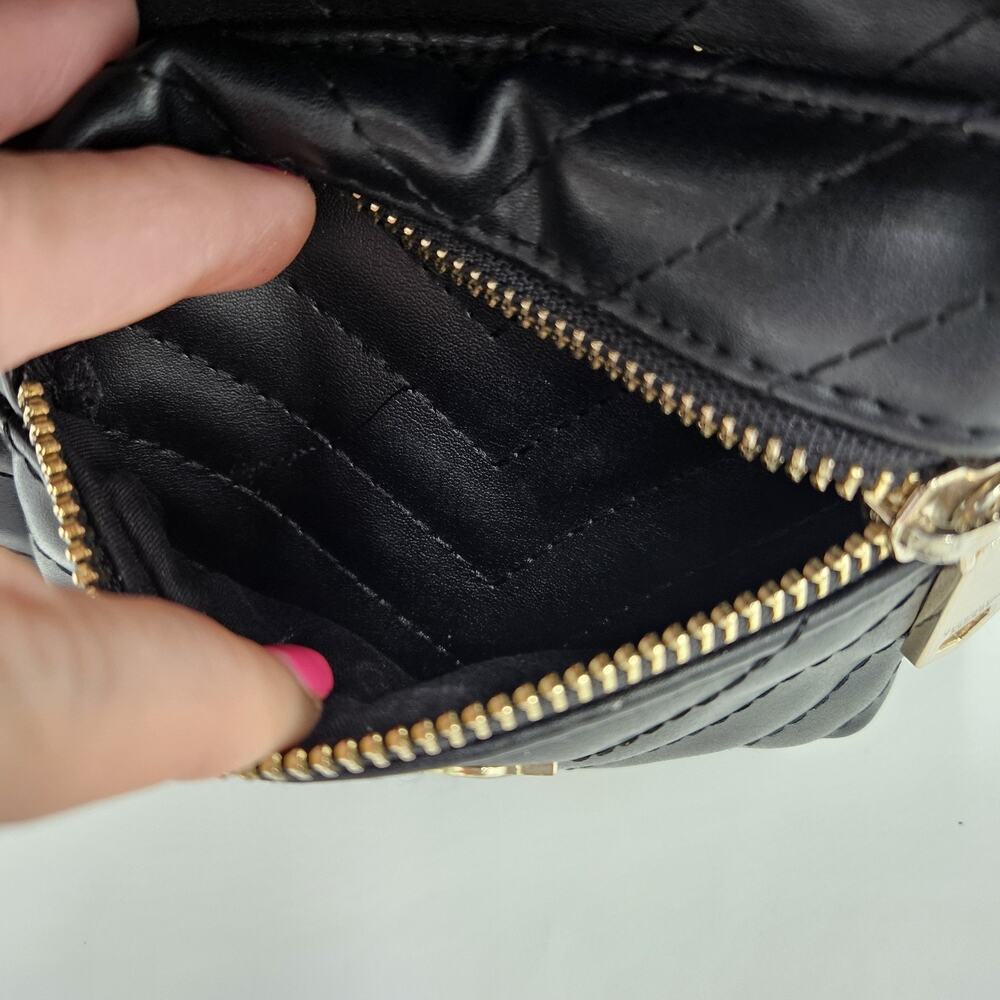 Victoria Secret Quilted Cheveron Faux Leather 90s Black Gold Mini Backpack Logo - Picture 5 of 15